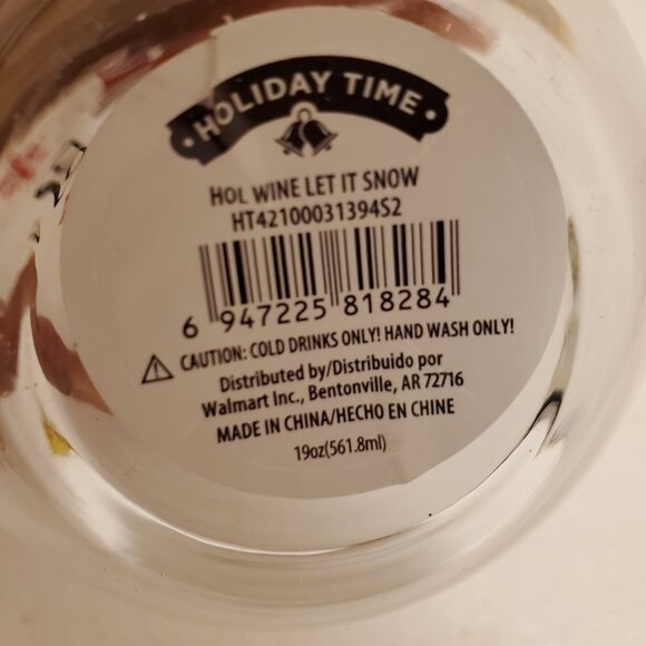 NWT Holiday Time 19oz Stemless "Let It Snow" Wine Glass w/Snowman Bottle Stopper - Picture 6 of 6